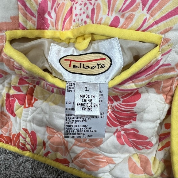 Talbots Reversible Quilted Blazer Jacket Yellow Pink Cotton Floral Women’s L - Picture 6 of 11
